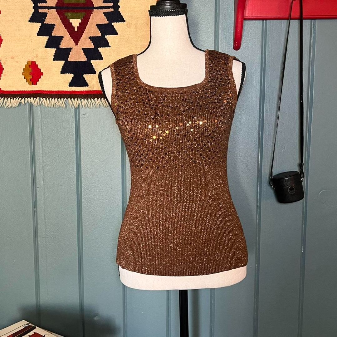 Brown Sequin Ribbed Tank, S/M