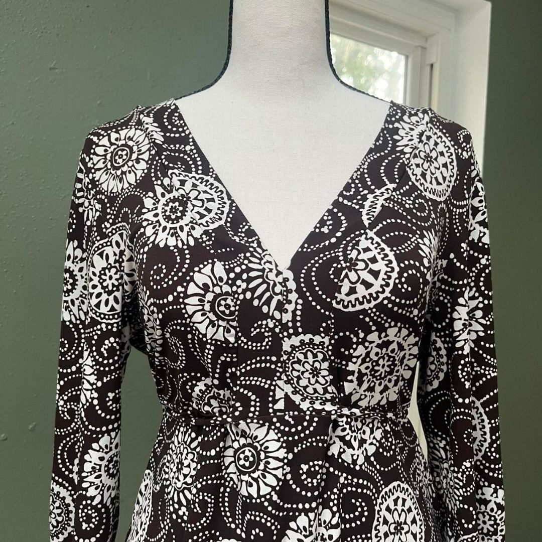 Y2K Brown White Floral Tie-Waist Top, M/L