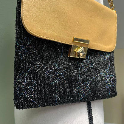 Beaded Black Iridescent Chain Shoulder Bag