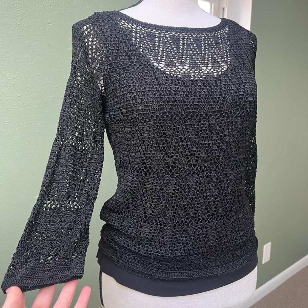 Y2K Black Crochet Top, S