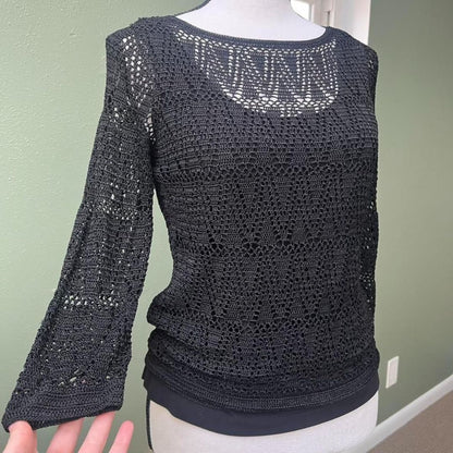 Y2K Black Crochet Top, S