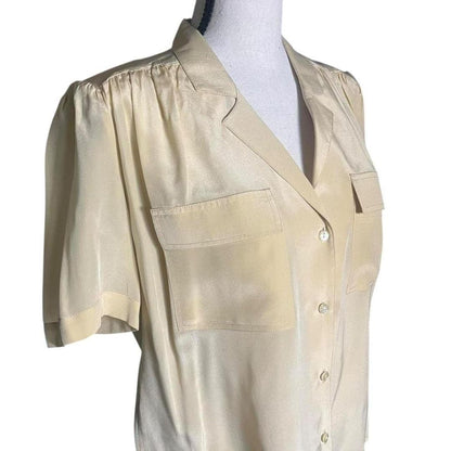 Retro Cream Silk Blouse, S/M
