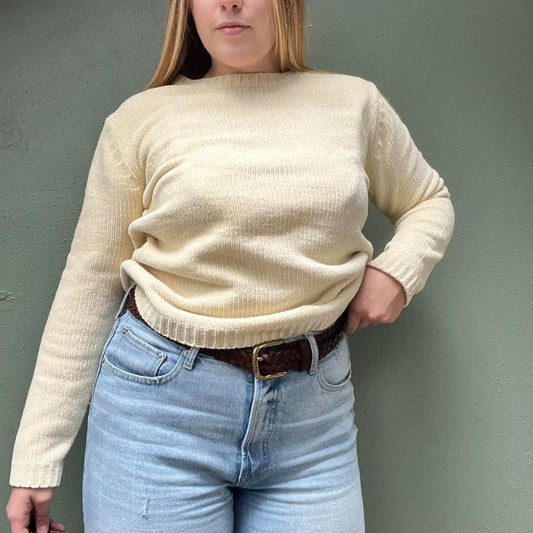 Vtg Cream Chenille Soft Relaxed Sweater, OS