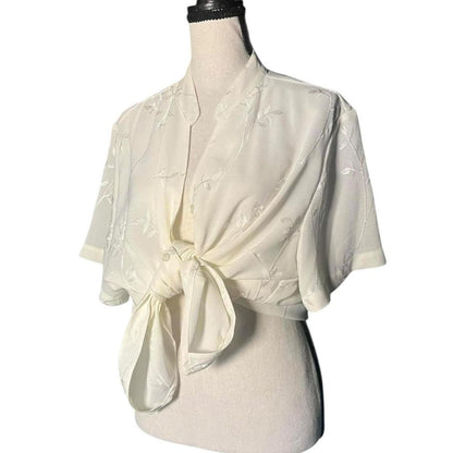 90s Ivory Embroidered Blouse, 20W