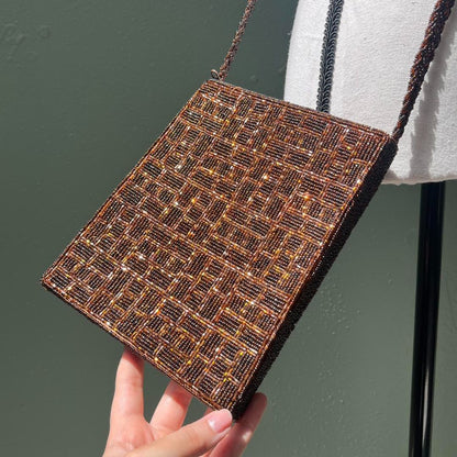 Brown Beaded Square Purse