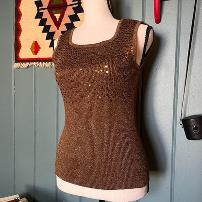 Brown Sequin Ribbed Tank, S/M