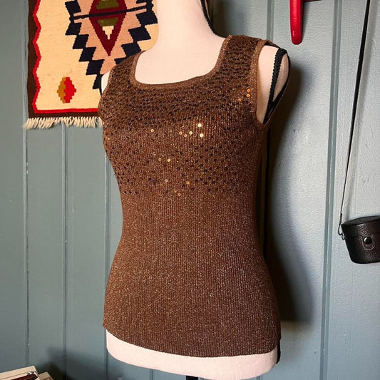 Brown Sequin Ribbed Tank, S/M