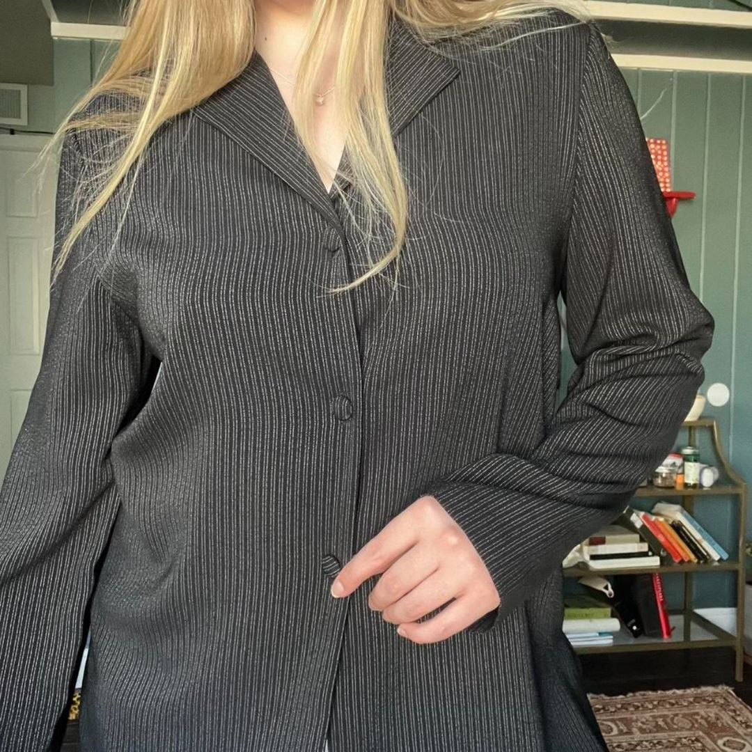 Black Pinstripe Blazer Top, M/L