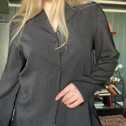 Black Pinstripe Blazer Top, M/L