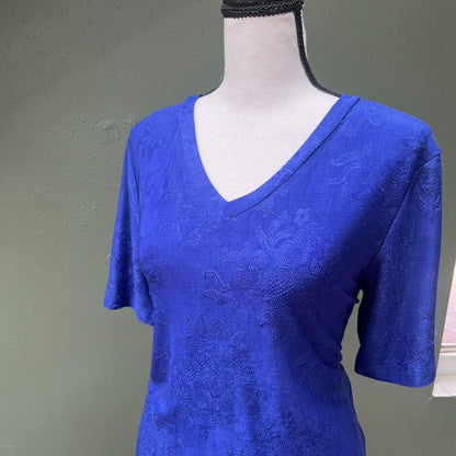 Chico's Cobalt Blue Floral Stretchy Tee, L/XL