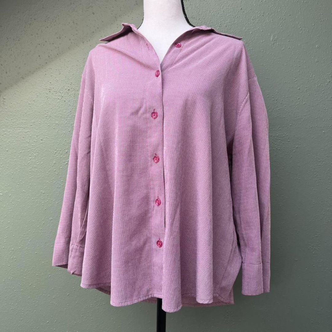 Raspberry Gingham Button Up, XL