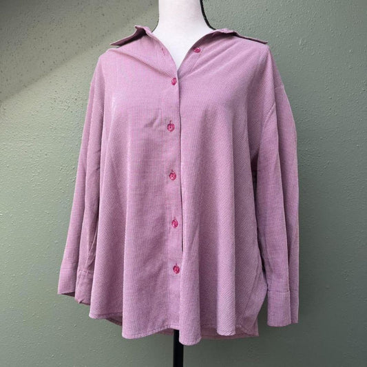 Raspberry Gingham Button Up, XL