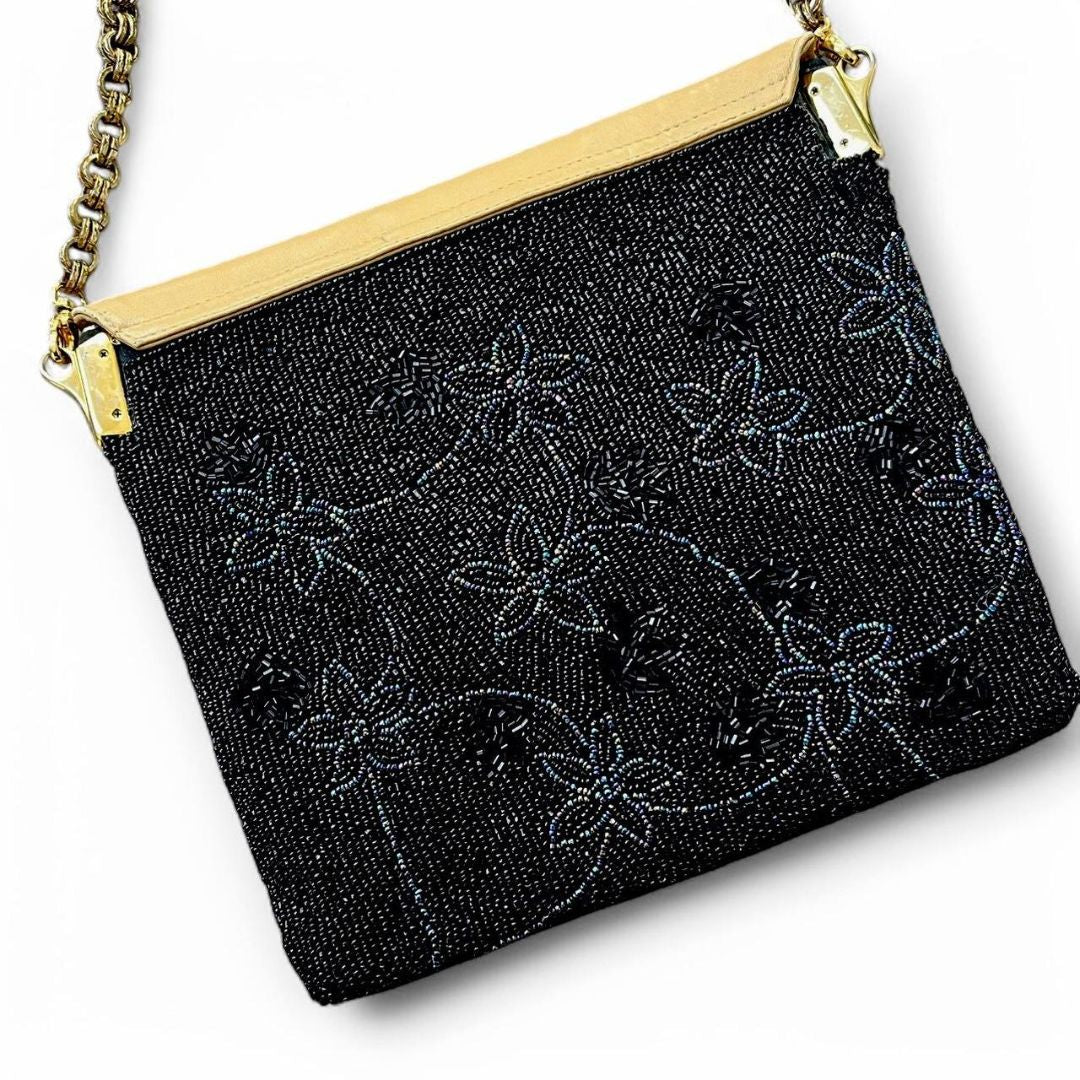 Beaded Black Iridescent Chain Shoulder Bag