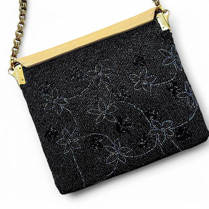 Beaded Black Iridescent Chain Shoulder Bag