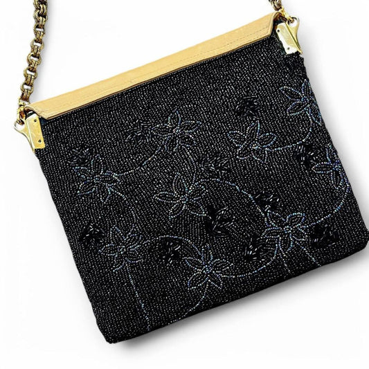 Beaded Black Iridescent Chain Shoulder Bag
