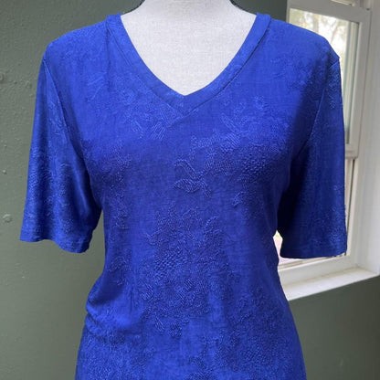 Chico's Cobalt Blue Floral Stretchy Tee, L/XL