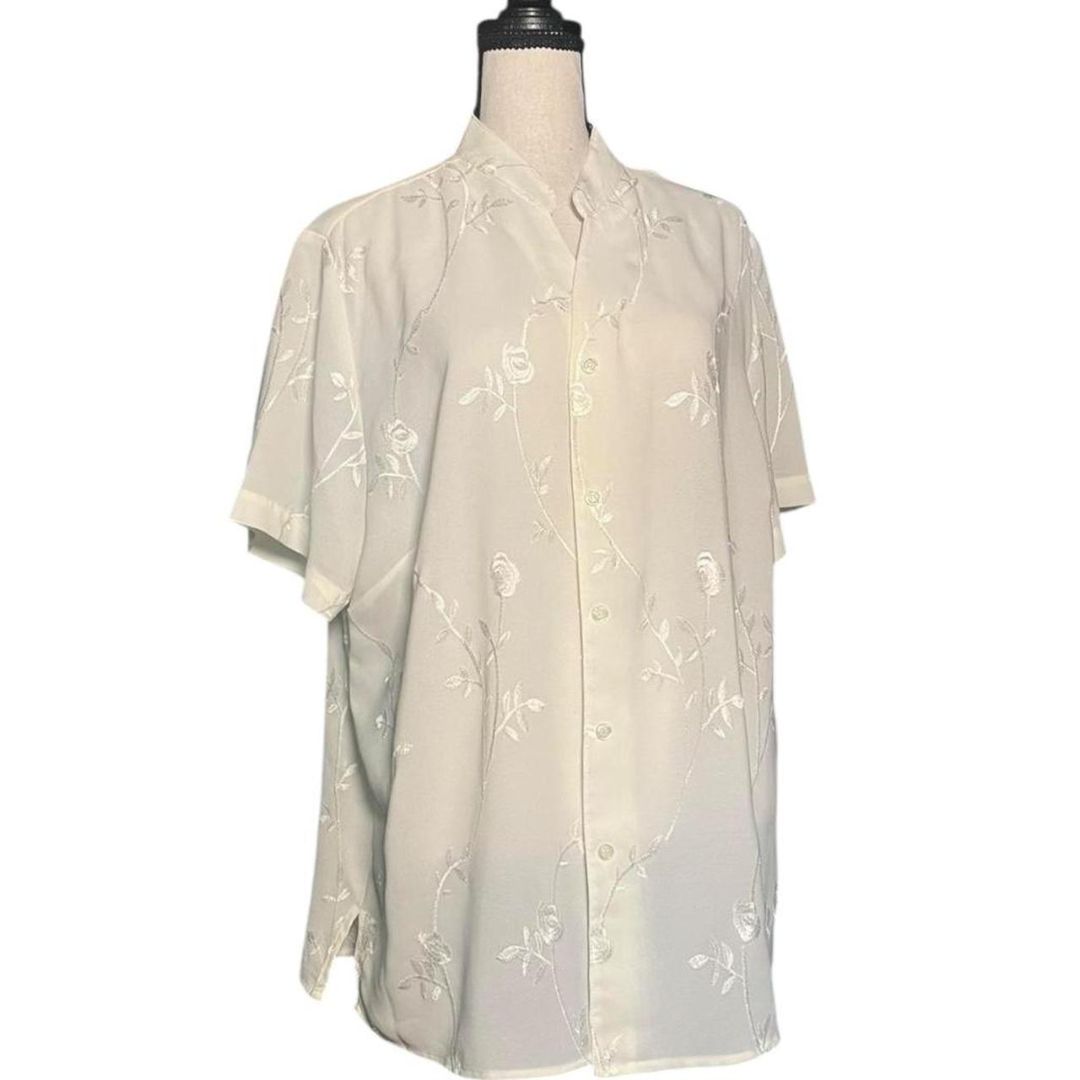 90s Ivory Embroidered Blouse, 20W