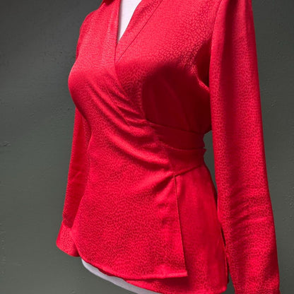 Ann Taylor Red Wrap Blouse, XS/S
