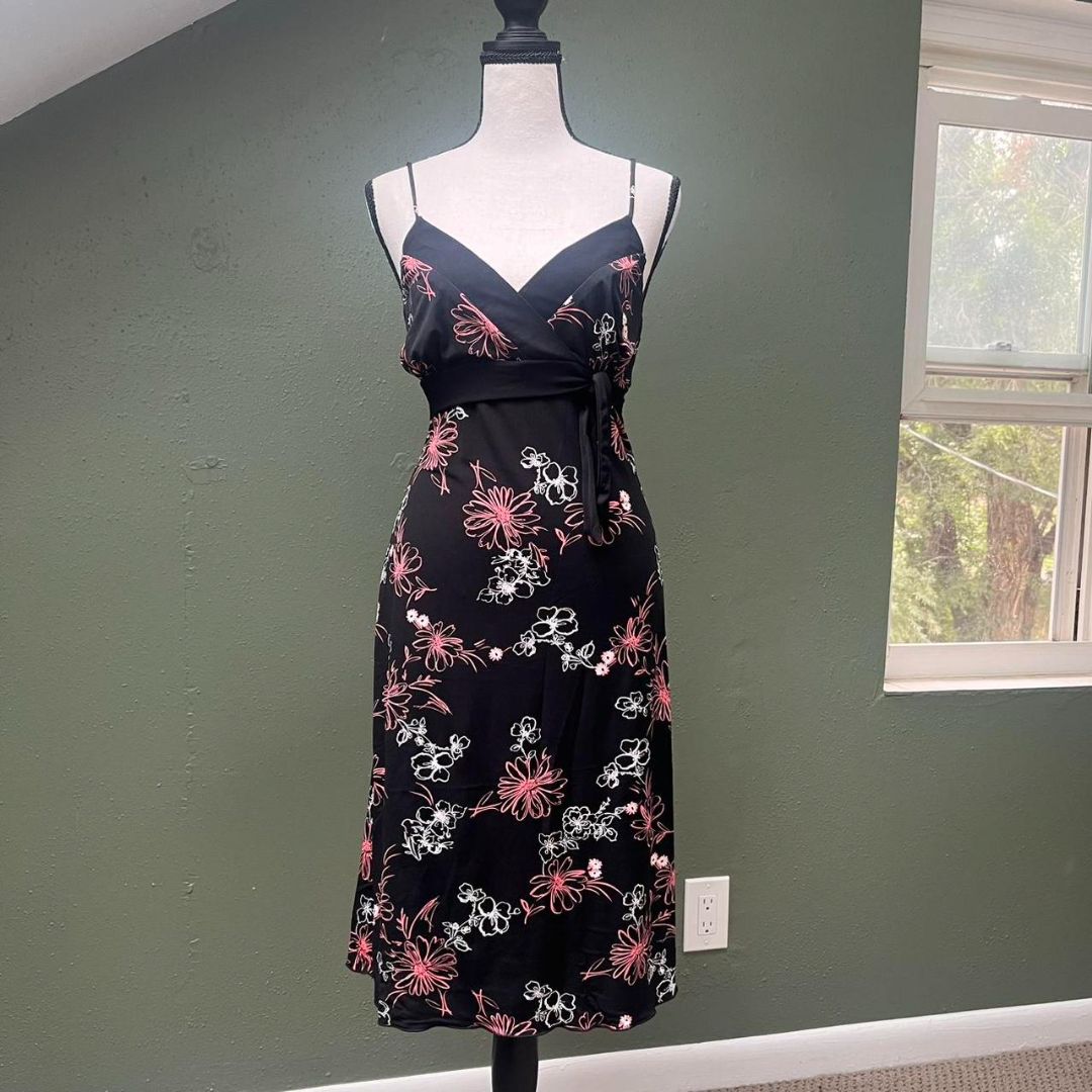 Y2K Black/Pink Floral Dress, M