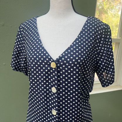 90s Navy Polka Dot Dress, 8/M