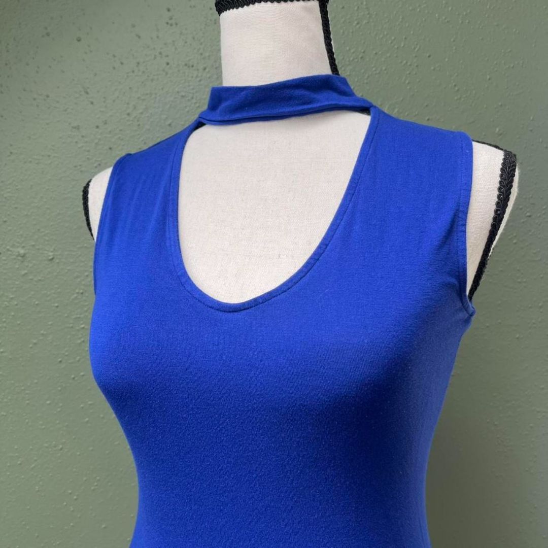 Cobalt Mock Collar Tank, XS/S