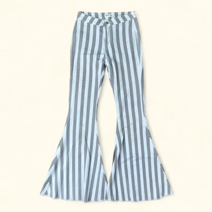 Gray Striped Bellbottom Pants, S