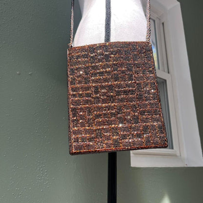 Brown Beaded Square Purse