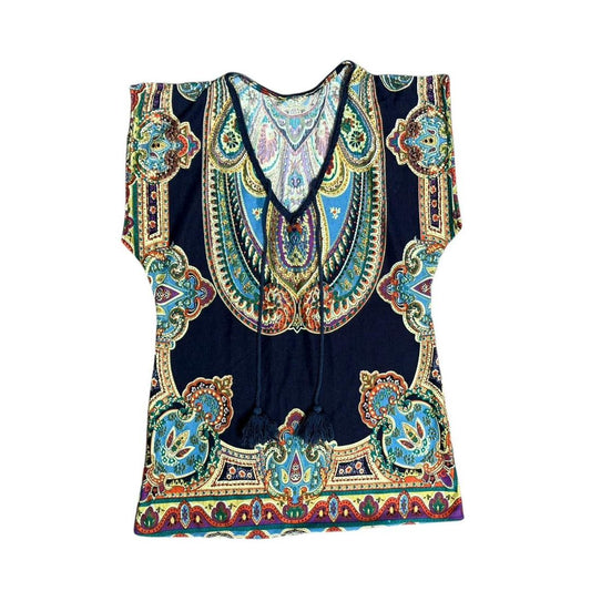Navy Boho Paisley Top, S/M