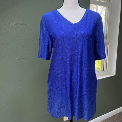 Chico's Cobalt Blue Floral Stretchy Tee, L/XL