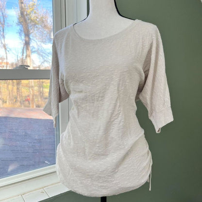 Style & Co Linen/Cotton Ruched Side Beige Tee, L