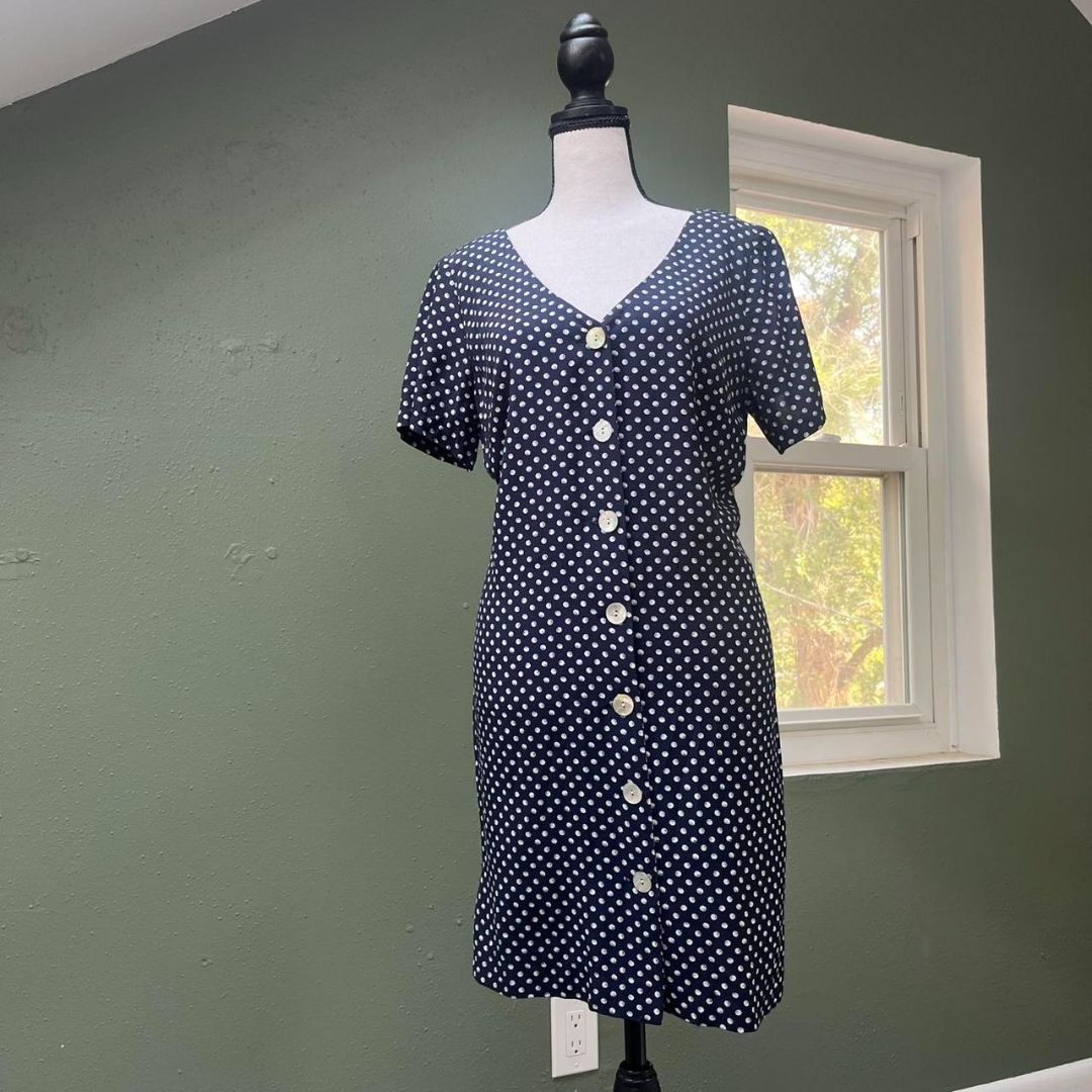 90s Navy Polka Dot Dress, 8/M