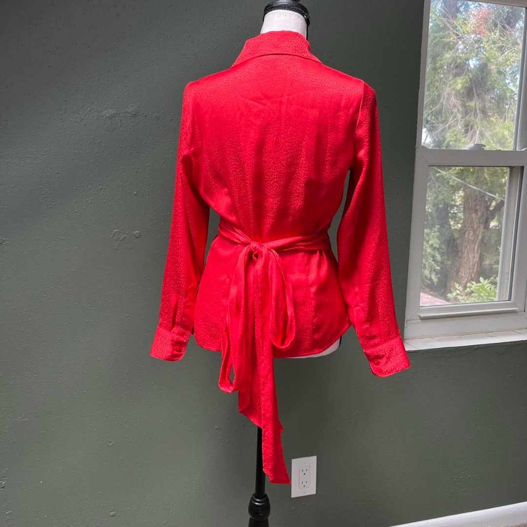 Ann Taylor Red Wrap Blouse, XS/S