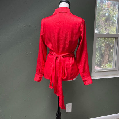 Ann Taylor Red Wrap Blouse, XS/S