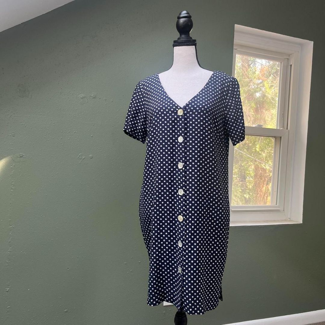 90s Navy Polka Dot Dress, 8/M