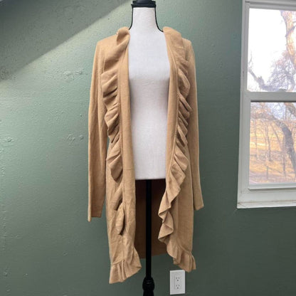 Y2K Tan Ruffle Long Cardigan, M