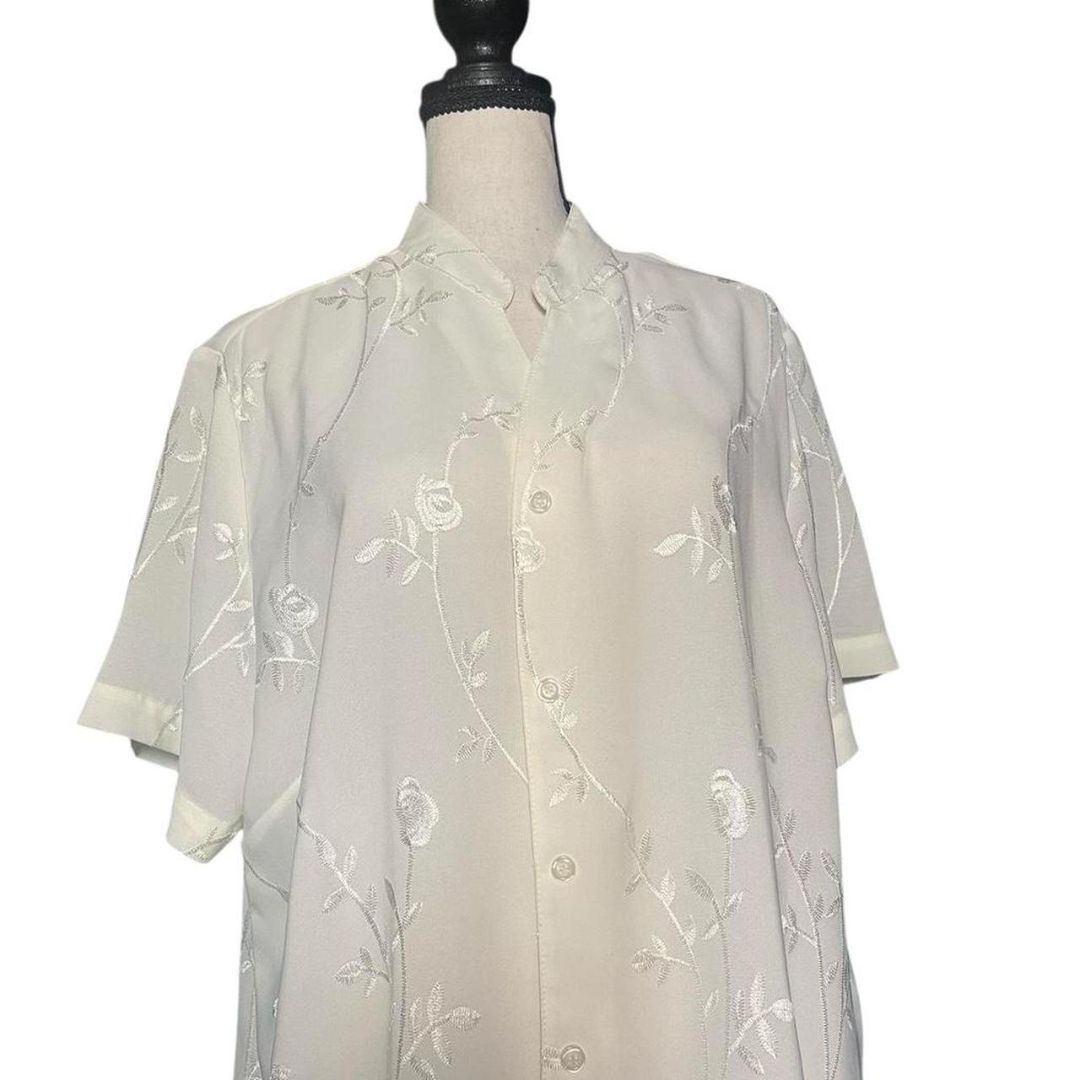90s Ivory Embroidered Blouse, 20W