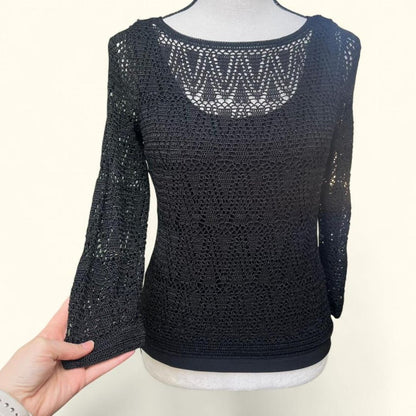 Y2K Black Crochet Top, S