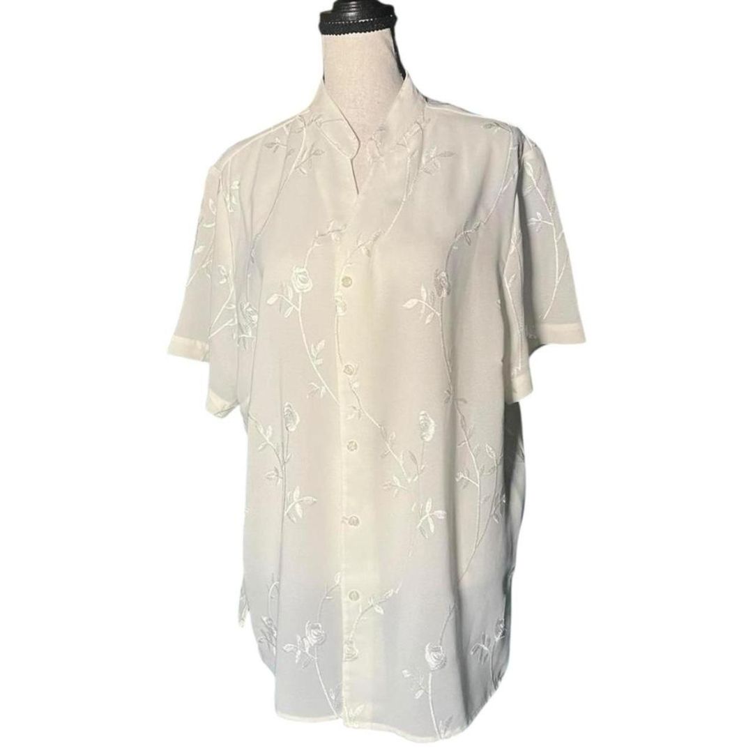 90s Ivory Embroidered Blouse, 20W