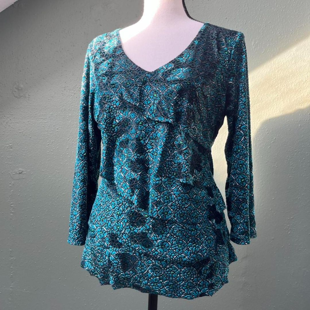 Teal Shimmer Ruffle Blouse, M/L