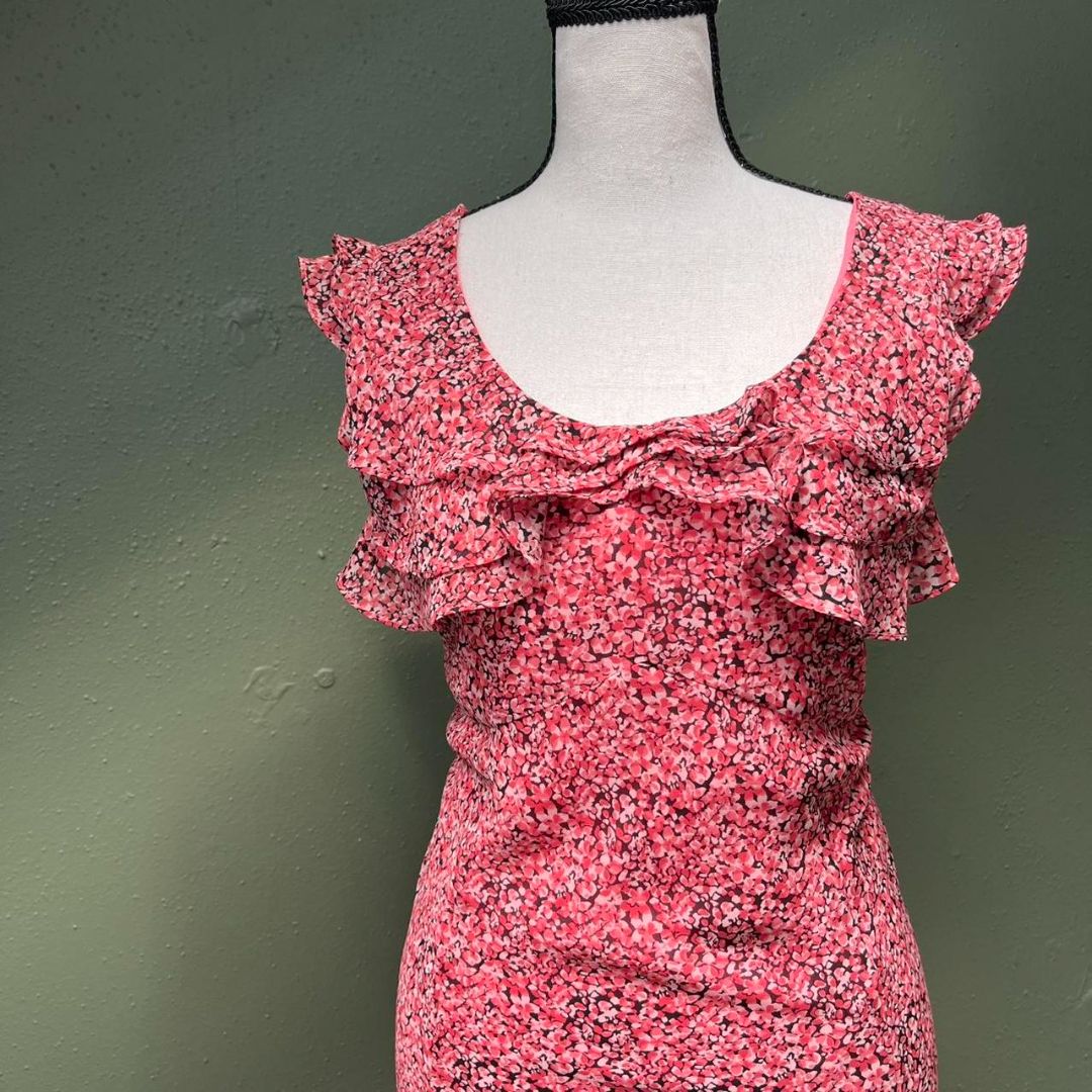 Y2k Ruffle Pink Floral Midi Dress, M