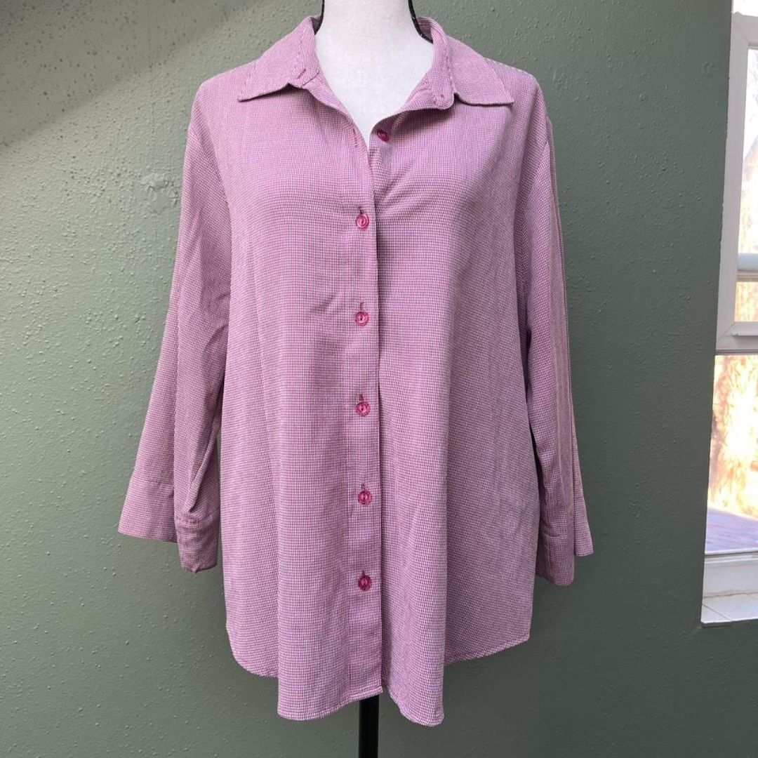 Raspberry Gingham Button Up, XL