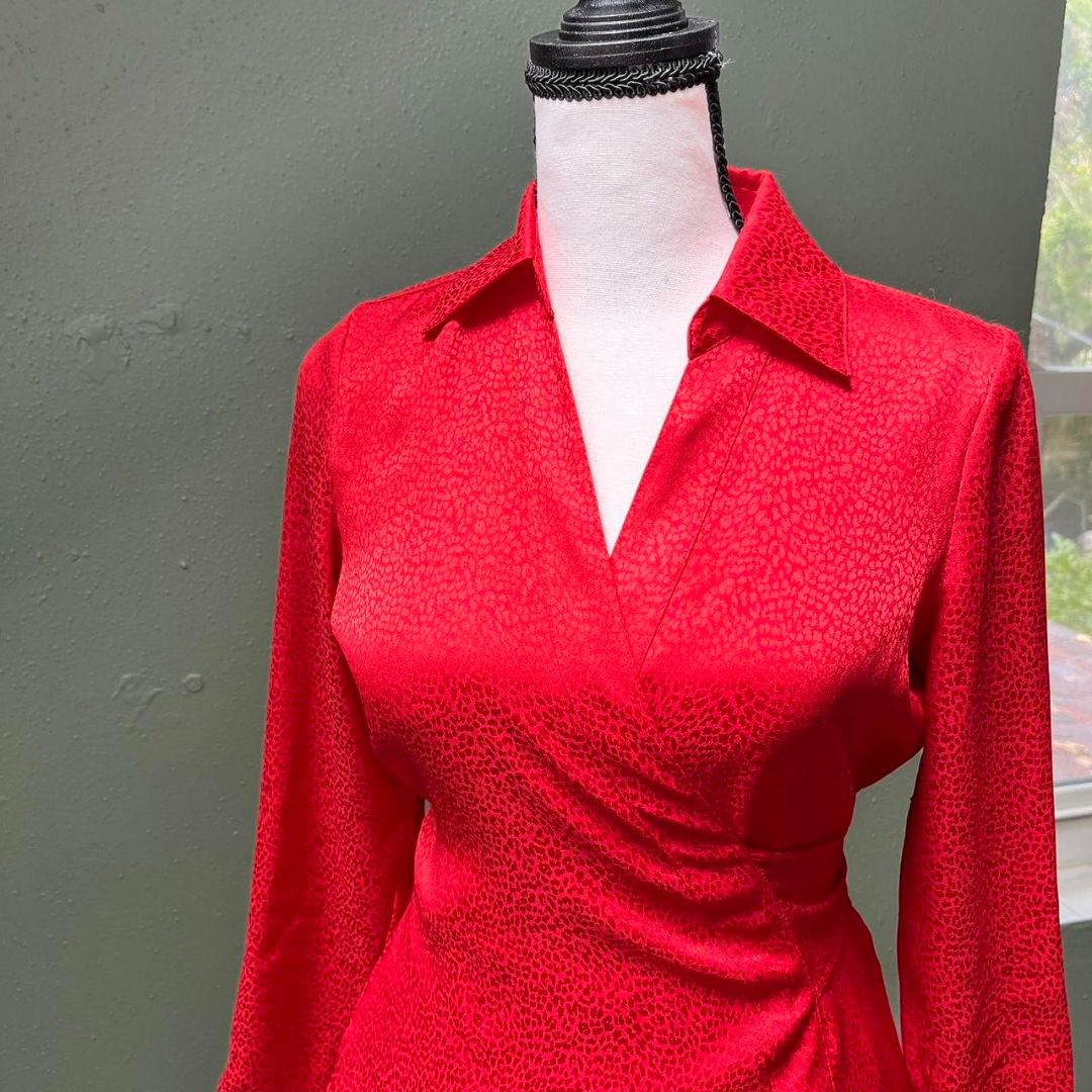 Ann Taylor Red Wrap Blouse, XS/S