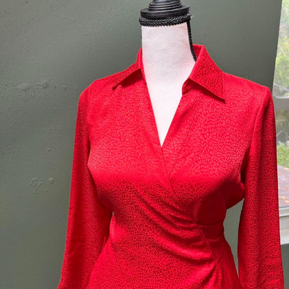 Ann Taylor Red Wrap Blouse, XS/S