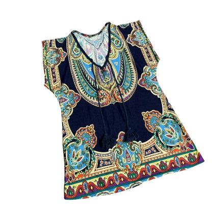 Navy Boho Paisley Top, S/M