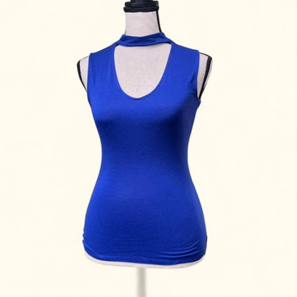Cobalt Mock Collar Tank, XS/S