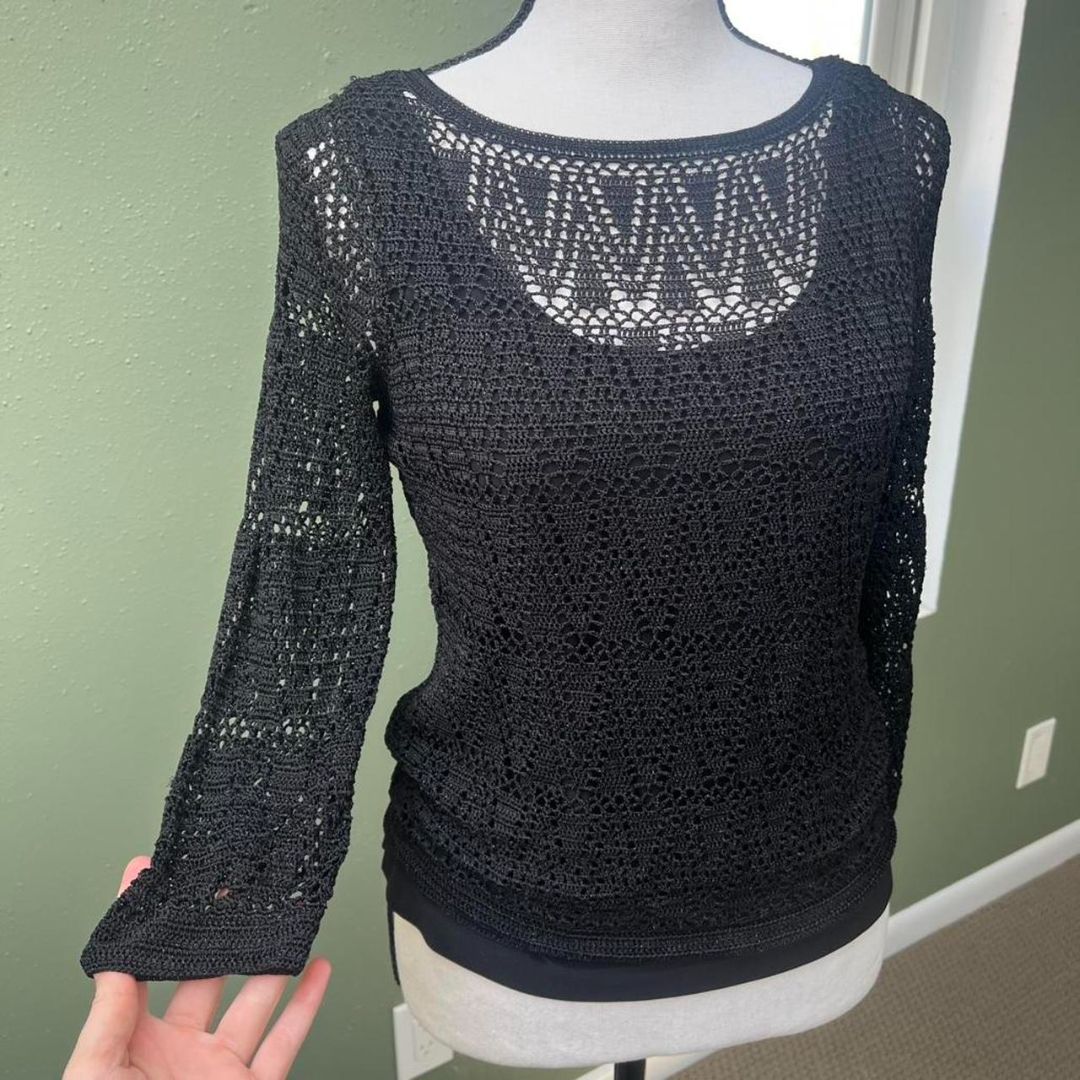 Y2K Black Crochet Top, S