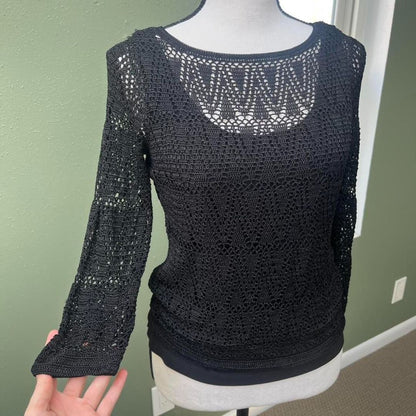 Y2K Black Crochet Top, S