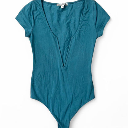 Express Teal Blue Deep V-Cut Bodysuit, S