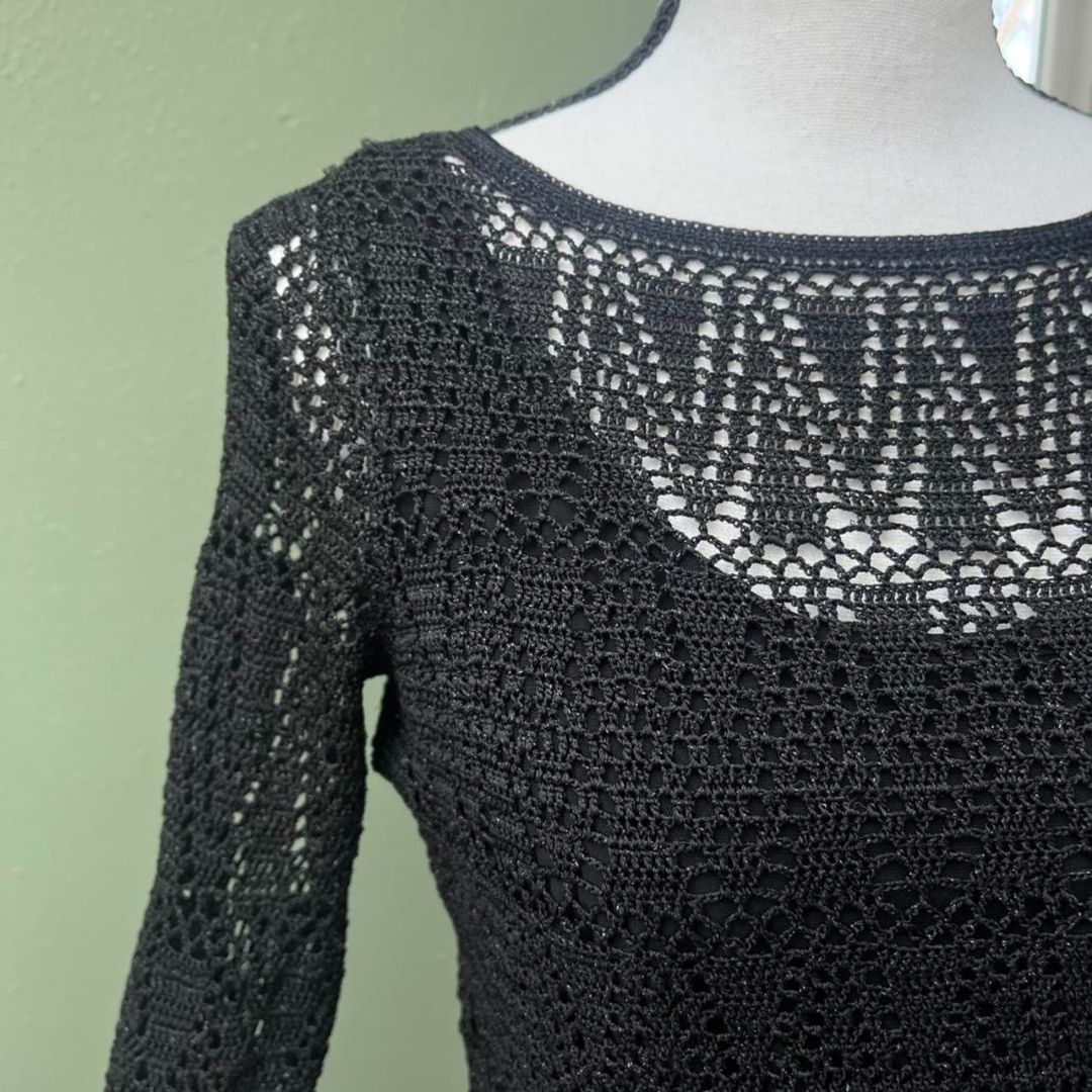 Y2K Black Crochet Top, S