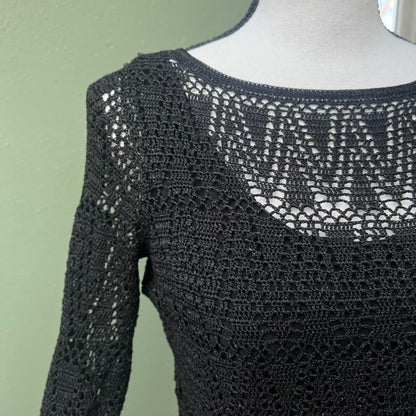 Y2K Black Crochet Top, S